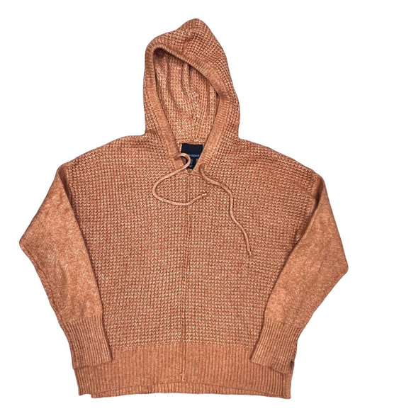 Cynthia Rowley Medium Hooded Waffle Knit Sweater Caramel Brown Relaxed Fit - Picture 1 of 7
